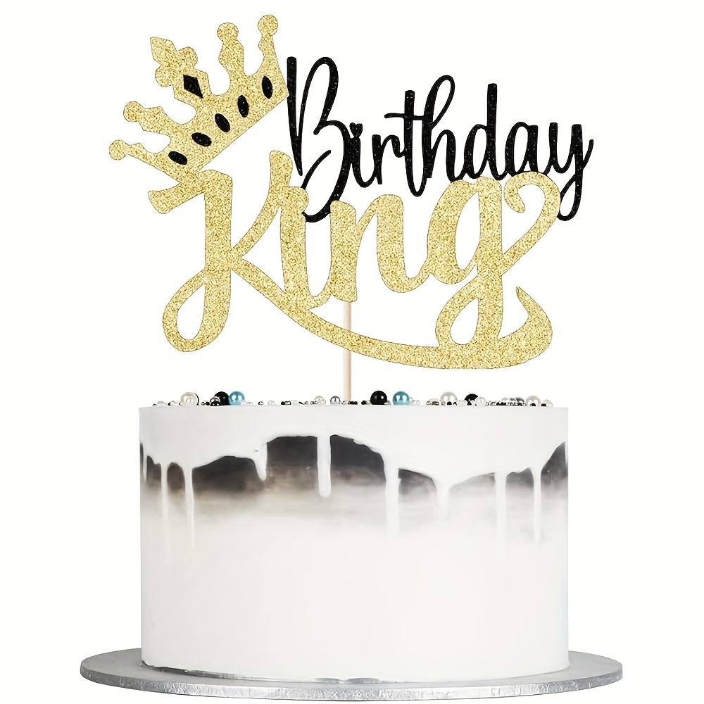 1pc Glitter King Birthday Cake Topper Prince 3rd 10th 13th 18th 21st 30th 40th 50th Birthday Cake Topper For Gender Reveal Party Decorations, Halloween, Christmas