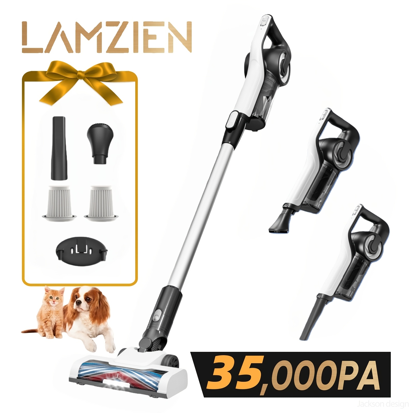 TEMU LAMZIEN Aspiradora Inalámbrica 35KPA/40 , Autónoma con y Cepillo -, Aspiradora para Uso en Hogar, Alfombras, Pelo de Mascotas, Azulejos y Suelos