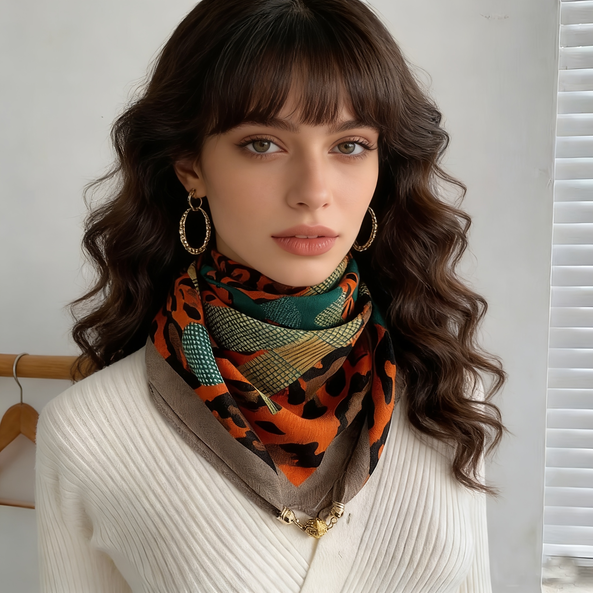 TEMU Elegant Leopard Scarf - Warm Winter Accessory With Button Closure, Soft Non-stretch Scarves Suitable For All- Wear (casual & Formal) - 3 Colors