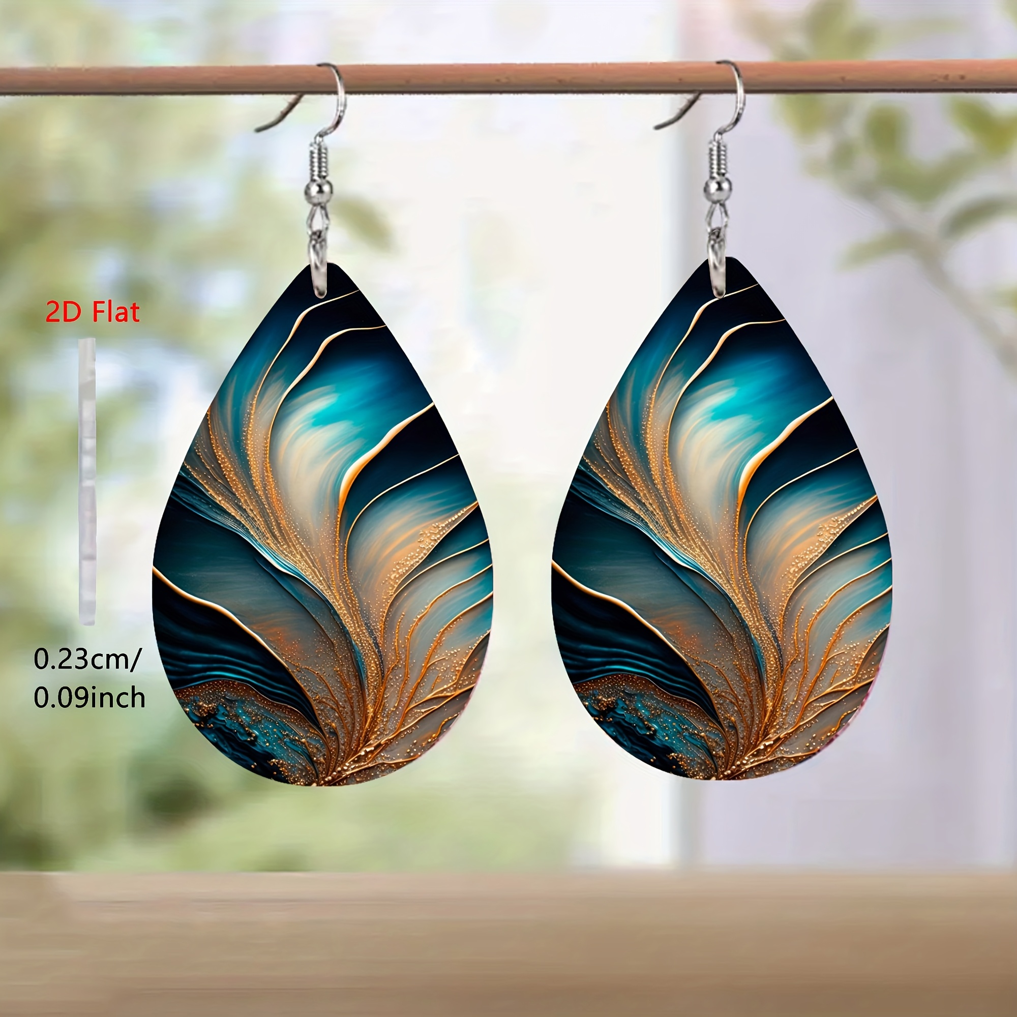 Image of 2d Flat, 2d Pair Vein Wave Pattern Acrylic Steel Earrings, Elegant Jewelry For Men And Women For Daily And Party Wear, 2d Flat