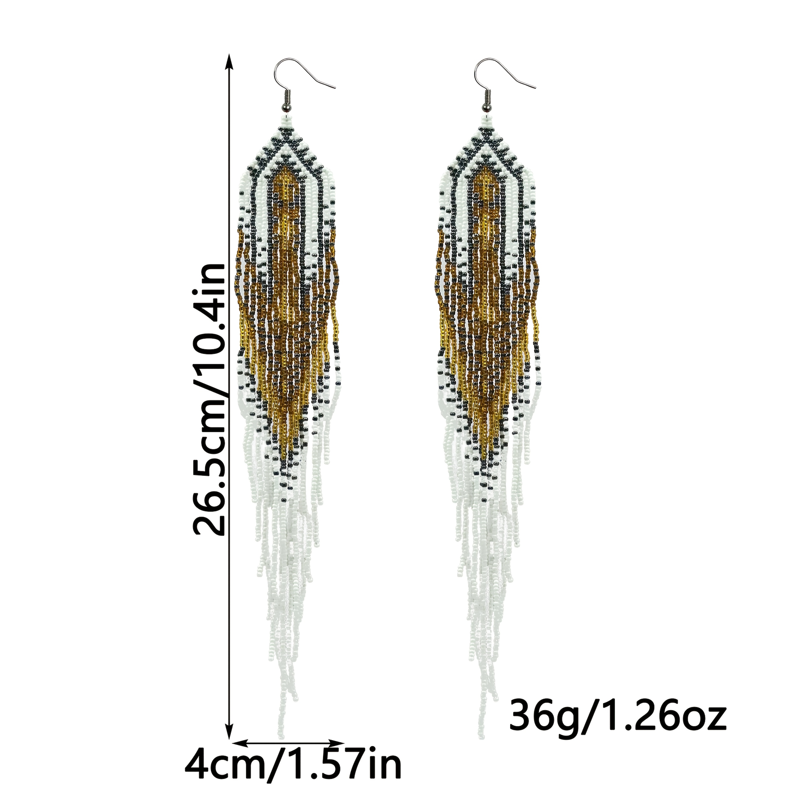 Long Beaded Tassel Earrings, Bohemian Style, Handmade