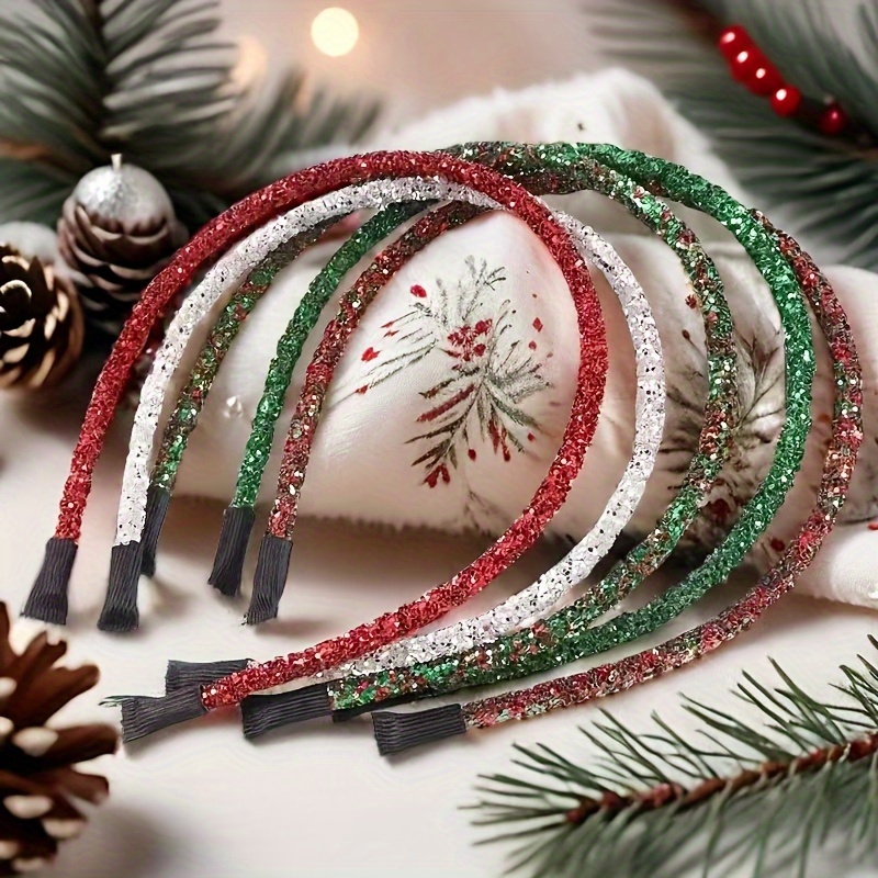 

5pcs Christmas Headband Glitter Sequin Hair Hoop Sparkling Rhinestone Decorative Hair Accessories For Women And Girls, Christmas Hair Accessories