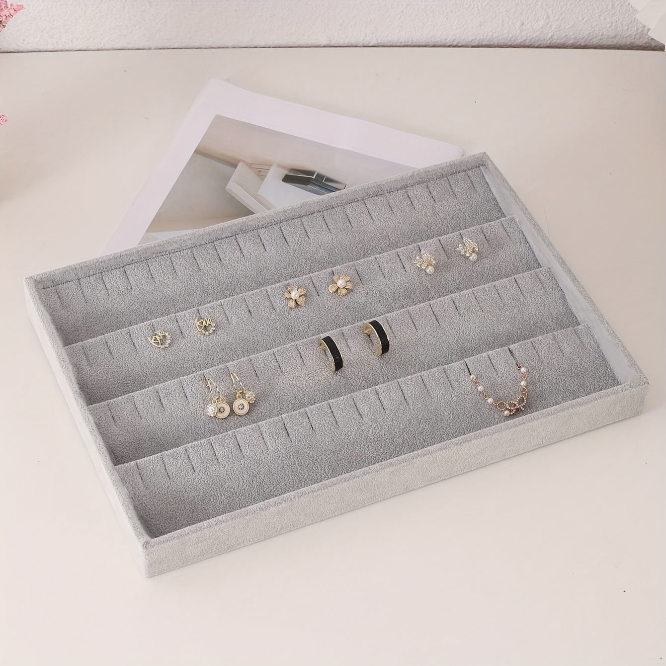 

Velvet Earring Display Tray, Jewelry Organizer, Rectangular Fabric Jewelry Box, Desk Mounted Storage For Earrings, Home & Kitchen Accessory, Jewelry Trays