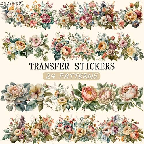 vintage floral transfer 24 styles waterproof uv dtf flower for mugs cups jars diy crafts decor