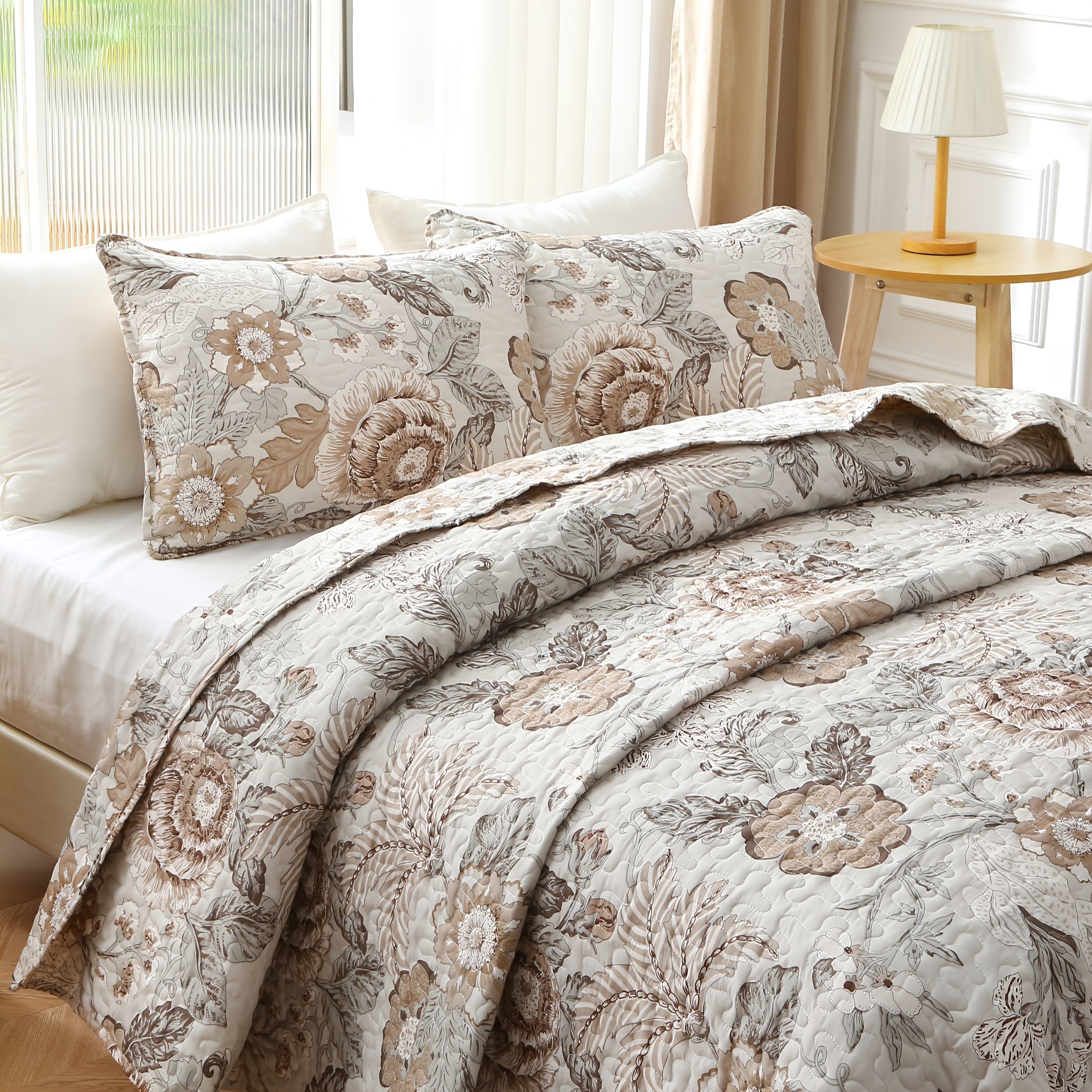 TEMU Quilt Bedspread Sets, Ultra Soft Microfiber Printed Quilts Queen Size, Bed Coverlet King Size, Lightweight Reversible Bedspread, 3pcs Bedding,