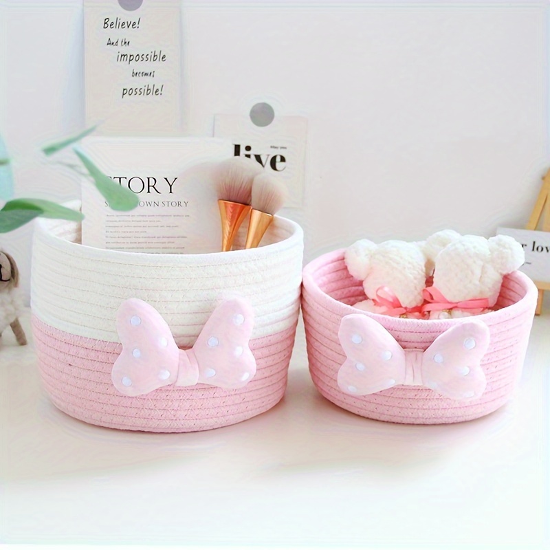 

Korean Style Cute Handwoven Storage Basket, Bowknot Decor Home Organizer Bin For Cosmetics/snacks Storage