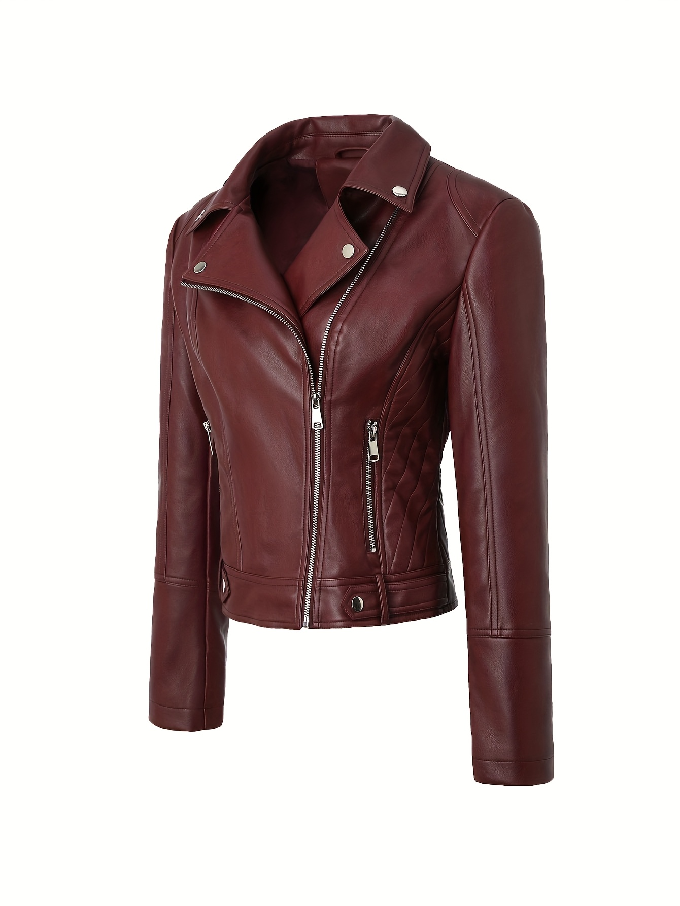 rotbraune kunstleder bikerjacke damen schmal geschnittene Temu