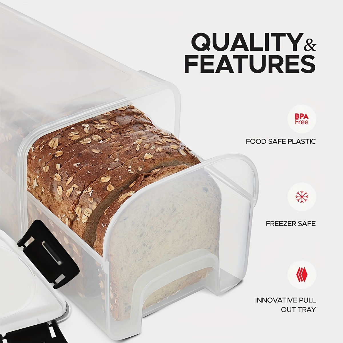 

1pc Bpa-free Pull-out Bread Box - Food- Plastic, Freezer & Snack Storage Solution With Rolling Tray, & Snacks Organization, Bread Storage