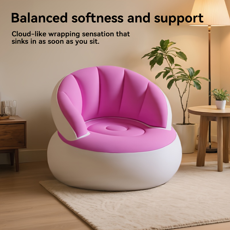 1-Person Inflatable Lazy Sofa - Foldable Air Cushion Sofa with Easy Setup, Space-Saving Modern Design, Portable Single-Seater with Ergonomic Backrest & Armrests for Indoor/Outdoor Use, Balloon-Back, Multi-Color Options (Black/Beige/Tan/Navy/Gray) 