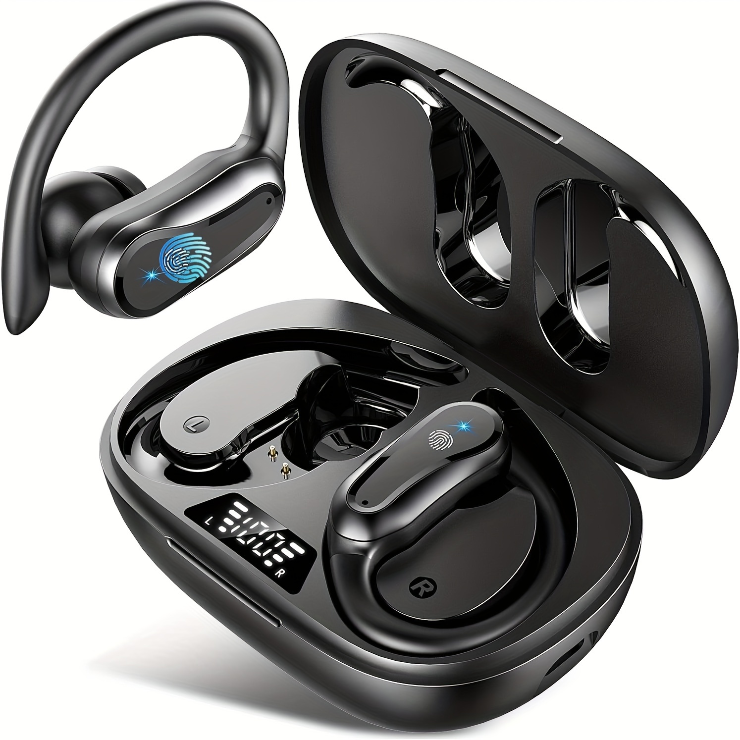 Wireless Earbuds Bluetooth Headphones 130H Playback 4-Mic HD Call IP7  Waterproof Ear Buds in Ear Sport LED Display Earphones with Earhooks for  Running