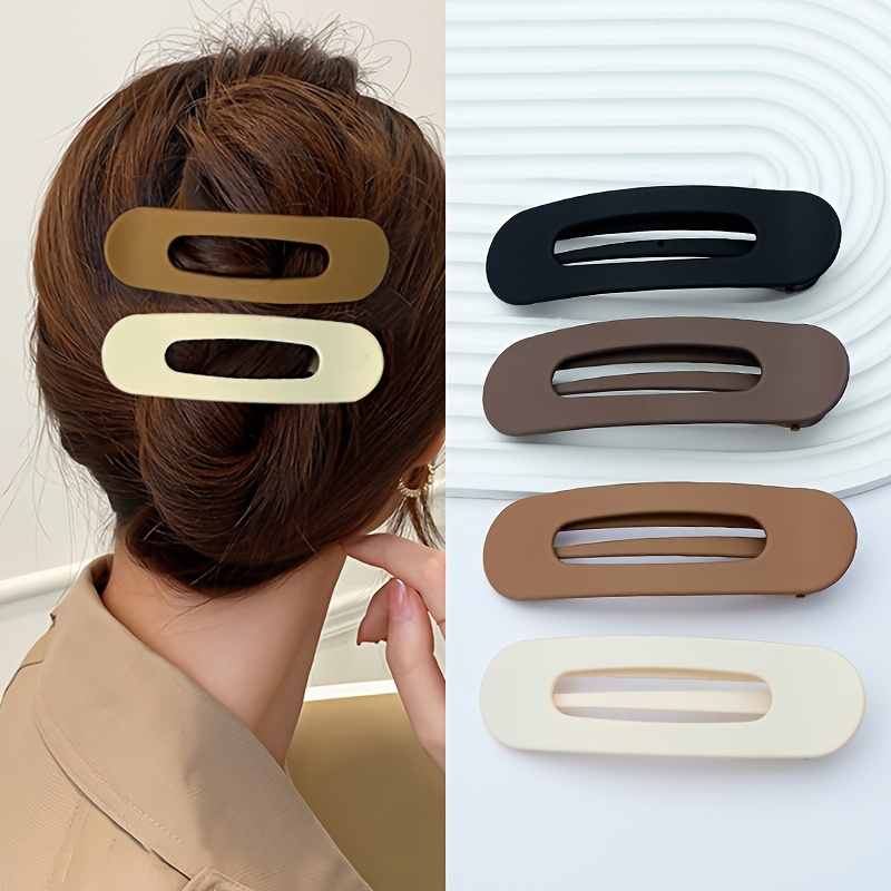 

4pcs Large Hair Side Clips Hollow Out Solid Color Hair Bun Makers Stylish Hair Barrettes For Women And Daily Uses