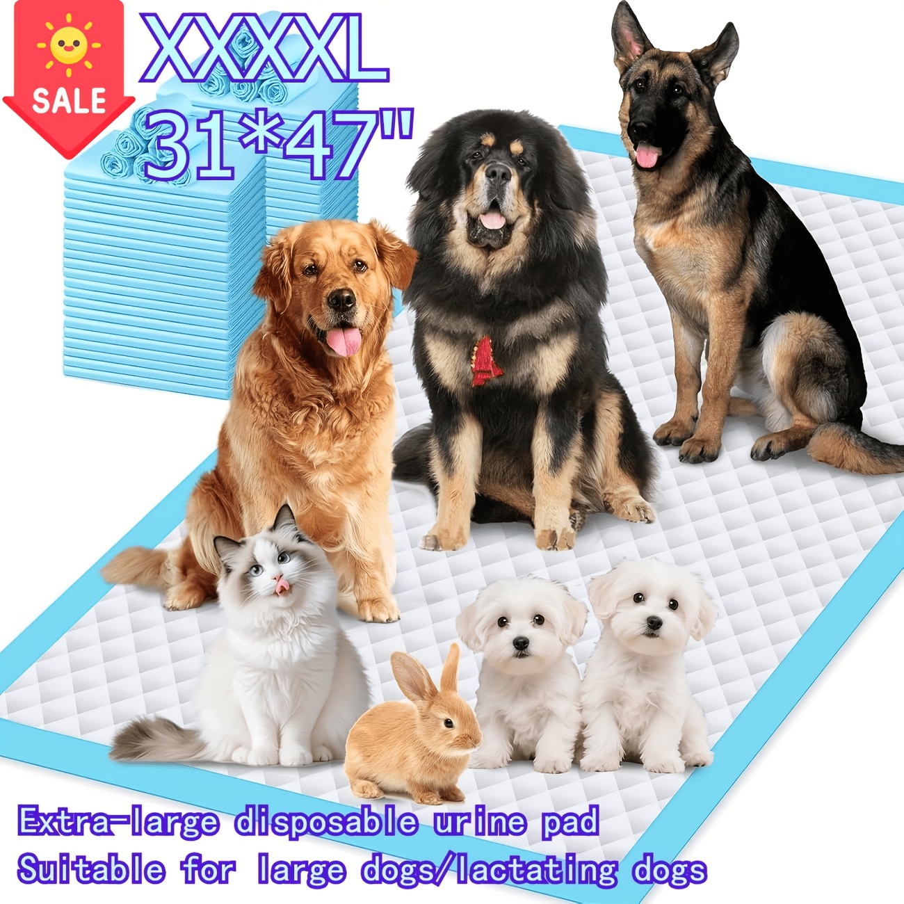 TEMU Xxxxl 31"x47" 60 Count Puppy Pee Pads For Dogs, 6 Layersextra Large Dog Pee Pads, Leak-proof & Super Absorbent Dog Pee Pads, Thicken Disposable