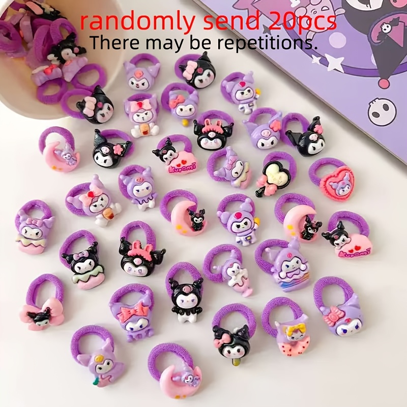 E-shop Sanrio, ein zufälliges Sortiment aus 20 Kuromi-Haargummis, mit Kuromi in Lila, Schwarz und Helllila, ein Must-Have für Kuromi-Fans mit großer