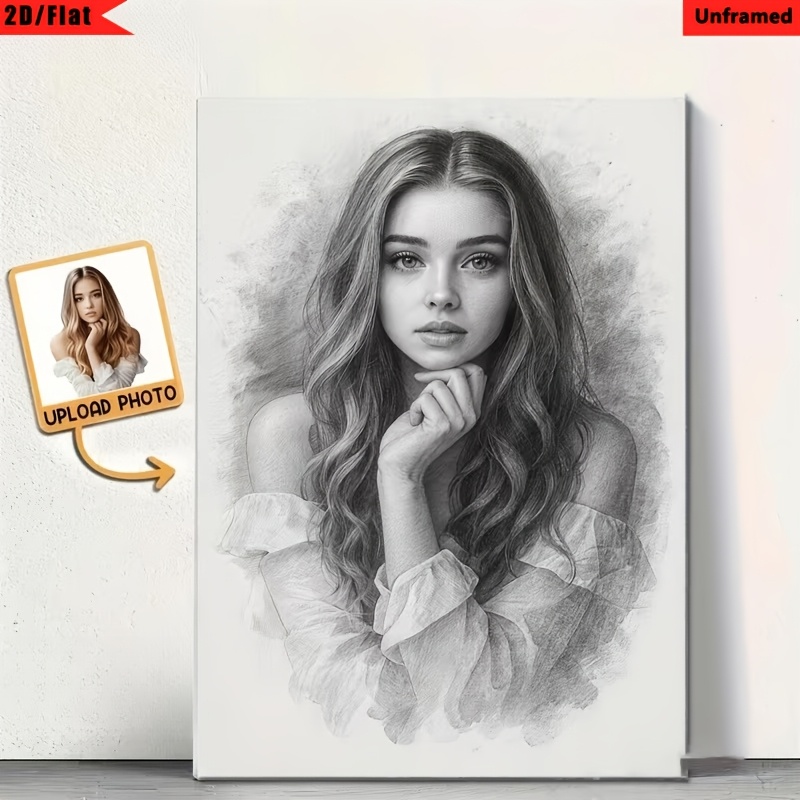 TEMU 2d Flat, 2d Flat Unframed, Hand-painted Style, Custom Photo-to-sketch Poster, Your Photo Into Exquisite Hand-painted Art. Frameless, An For