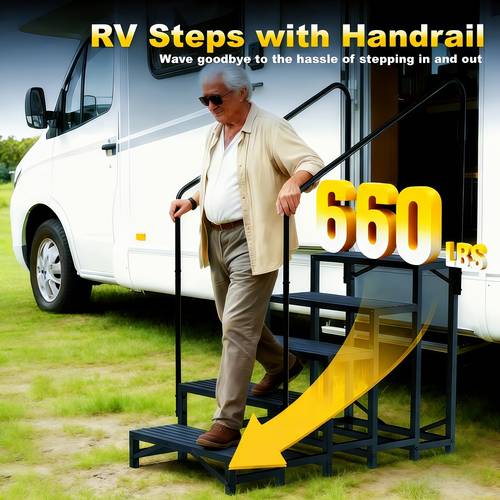 stair treads rv steps spa steps with handrails aluminum alloy mobile home steps suitable for fifth wheel rvs trailers hot tubs pools and featuring anti slip mats