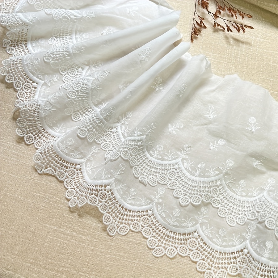 

Sophisticated, White Embroidered Lace Trim, 1 Yard Double Row Dress Hem Decoration, 8.66" Wide - Ideal For Diy Sewing & Crafts