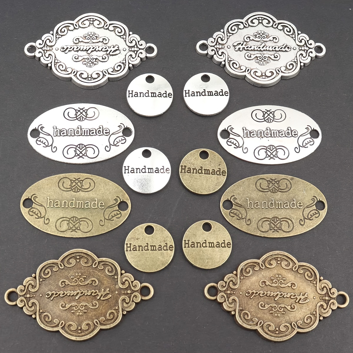 

30 Handmade Decorative Tags With Golden Material In Antique Bronze/antique Silvery Color, European Retro Jewelry Diy Accessories Double-hole Tag Accessories