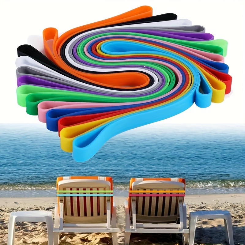 

strong Hold" 10-piece Silicone Beach Chair Towel Bands - Stretchable, Windproof Clip Straps For Pool & Beach Chairs, 6.69" X 0.28