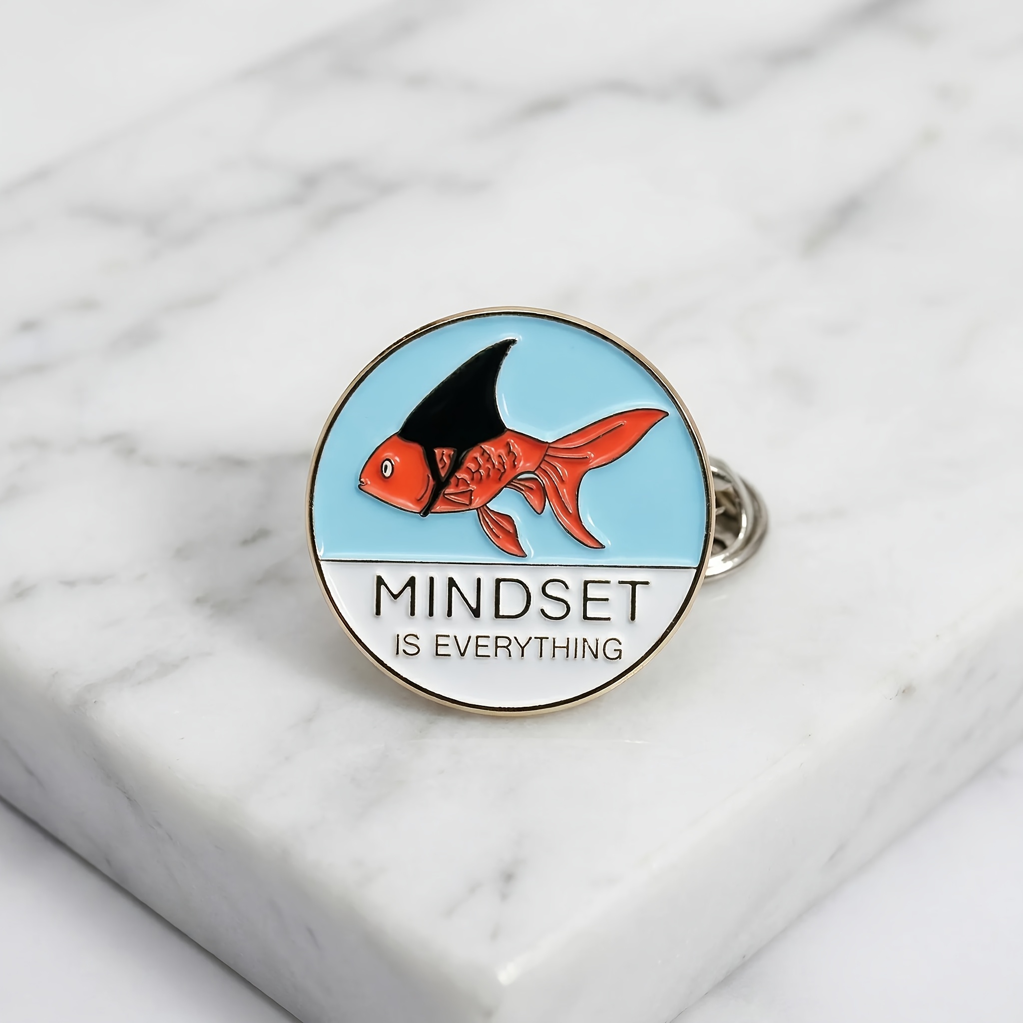 Cartoon Circular Koi Pattern Badge, Niche Trend English Badge