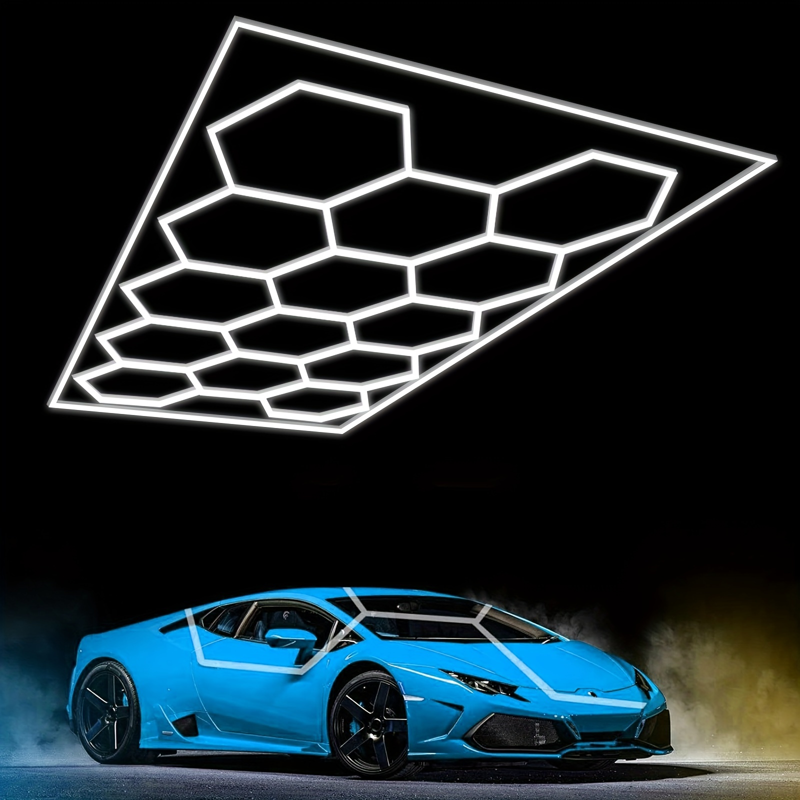 hexagon garage lights with rectangle frame high brightness 712w 168000lm 6500  hex grid for   basement car detailing shop etc with mounting clip