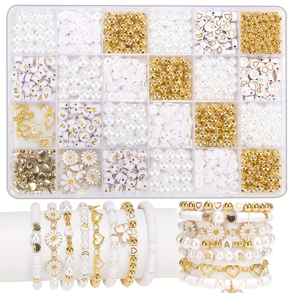 

1000pcs Perles Kit de de DIY, Marguerites Simpliciste, Perles en Polymère , Perles d'Espacement Dorées, Perles en Plastique Brillant & Perles , la de Bracelets de - Kits de Perles