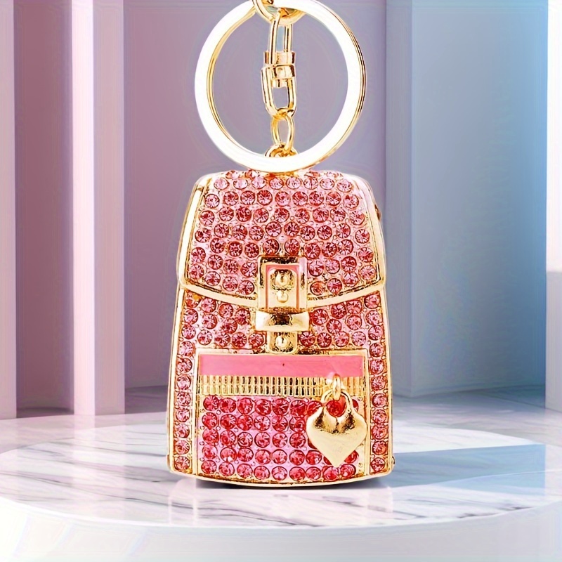 TEMU Porte-clés sac à dos incrusté - Pendentif créatif pour sac femme - Anneau porte-clés métallique - Cadeaux d'affaires