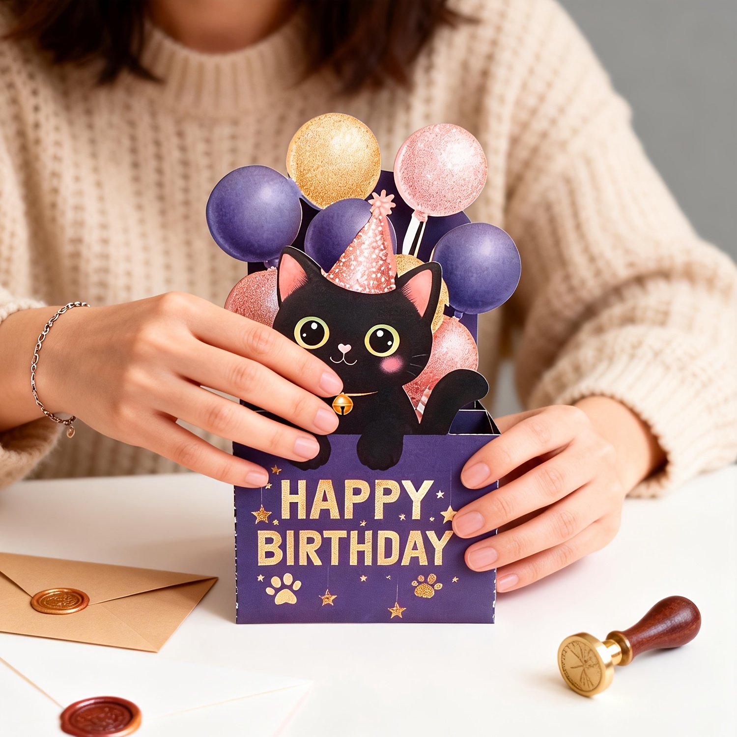 TEMU 1pc Cat Happy Birthday Greeting Card, Cute Kitten Party Invitation, Funny Birthday 3d Pop-up Card, Perfect Gift For Family, Friend, Cat Mother,