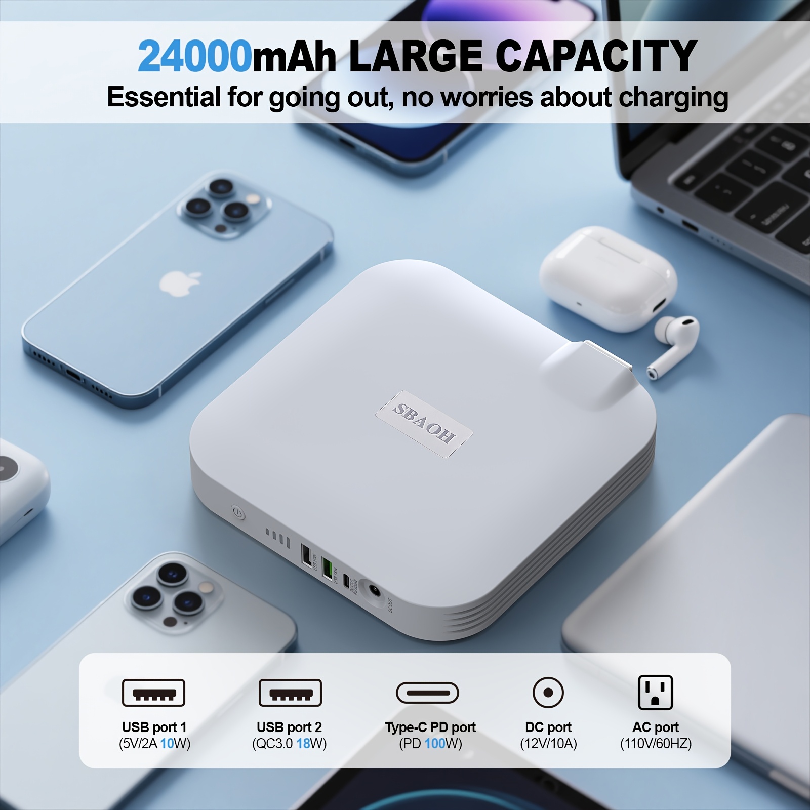 portable solar powered emergency power generator 100w 88 8wh 24000mah usb rechargeable with 4 led lighting     for camping travel outdoor activities solar panel not included solar phone charger outdoor   modern aesthetic durable plastic Product details 2