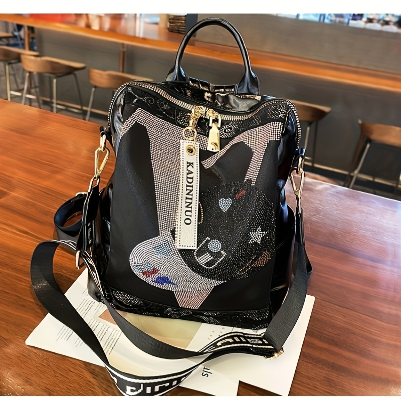 

Popular Stylish Women's Backpacks With Rhinestones, Featuring A Trendy Large-capacity Design Suitable For Travel And , As Well As A Multifunctional Shoulder Bag With A Cap.