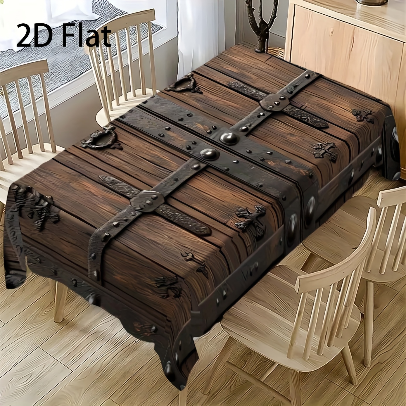 TEMU 2d Flat 1-piece Wood Grain Vintage Metal-look Tablecloth, Dark Brown/black Square Table Cover With Crate Texture, Suitable For Rustic Farmhouse