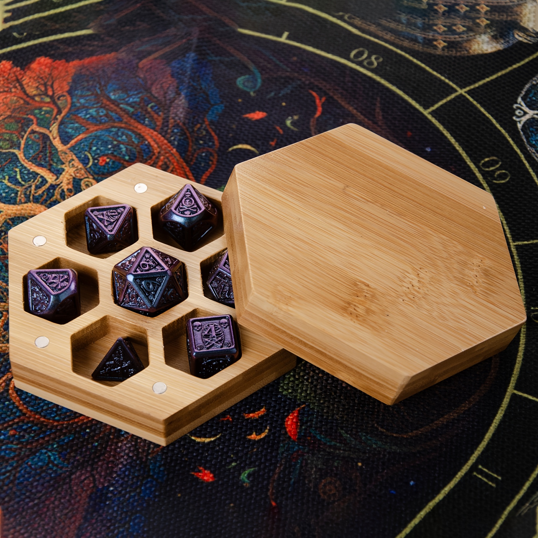 

Modern Hexagon Wooden Dice Storage Box With Magnetic Closure - Handcrafted Game Accessory Organizer