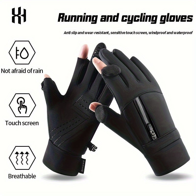 

Waterproof Touchscreen Gloves, Unisex Winter Cycling Gloves With Zipper, Breathable Warm Gloves For Skiing, Polyester Material, Fashionable Solid Color, Knit, Casual Outdoor Use