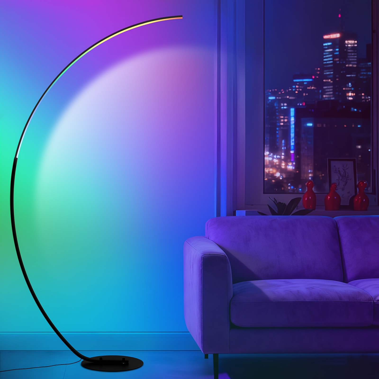 Image of Rgb Led Floor Lamp 25w 1800lm, Dimmable Modern Standing Lamp, 3 Color Temperatures, Remote Control, Music , 1/2/4 Hour Timer, For Reading Living Room Bedroom Office