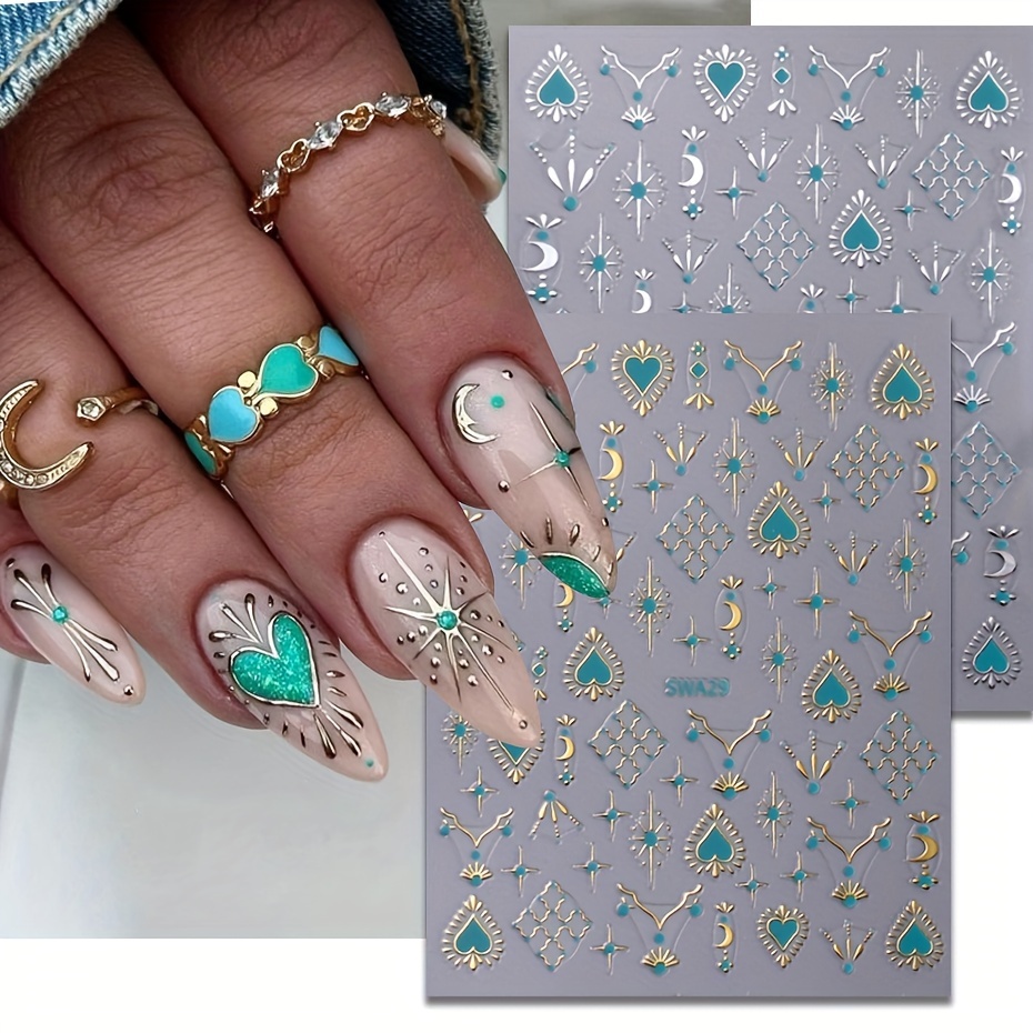 

2 Bohemian-style Nail Stickers Swa29 In Golden Color