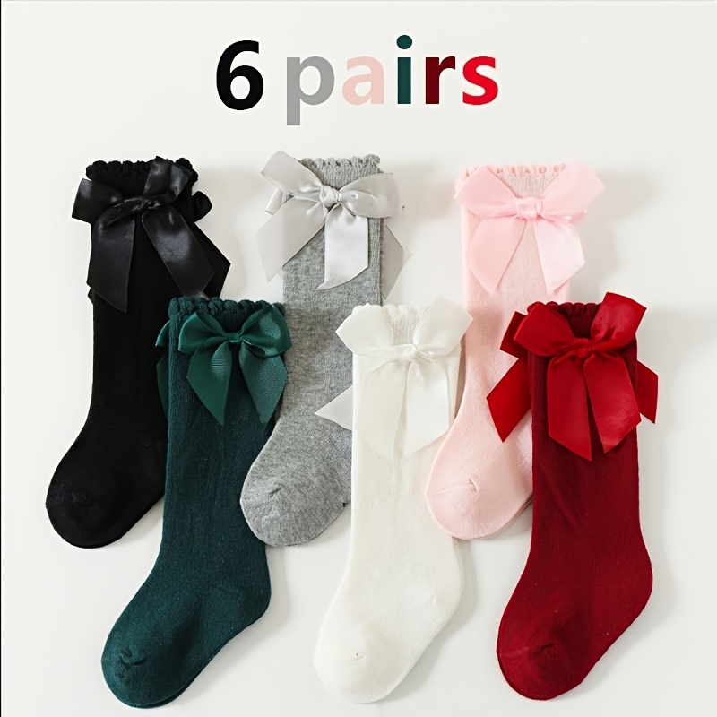 TEMU 6 Pairs, Girls Solid Breathable Flat Mid-tube Socks Baby Mid-tube Socks