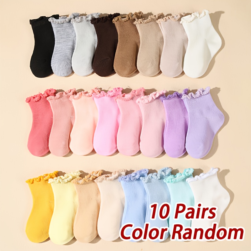 Image of Random 10 Pairs Of Pink Series Lace Socks For Baby Girls, Adorable Lace Short Socks For Toddlers