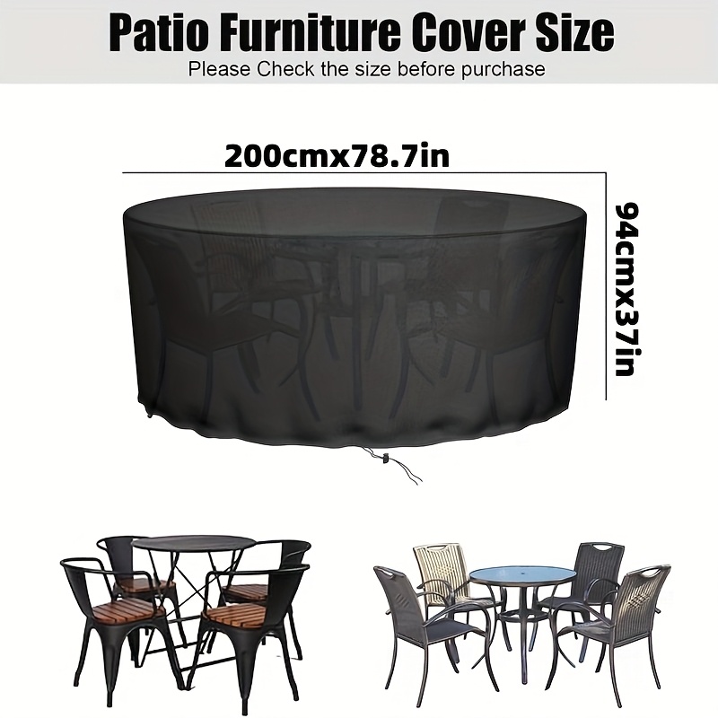 Image of 1pc Heavy-duty Round Outdoor Furniture Cover 78.7'' Round (200cm) Fits 8-seater/6-seater ,all- Oxford Fabric With Adjustable Drawstring & Closure,black Patio Set For,pool