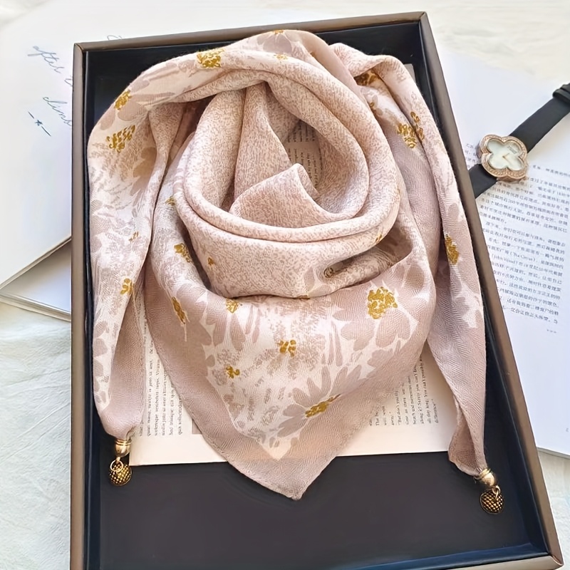 Image of 1 Women's Elegant Floral And Geometric Scarf - Breathable Polyester Neck Warmer With Golden Magnetic Clasp, Versatile Fashion Accessory For Outdoor And Formal Events