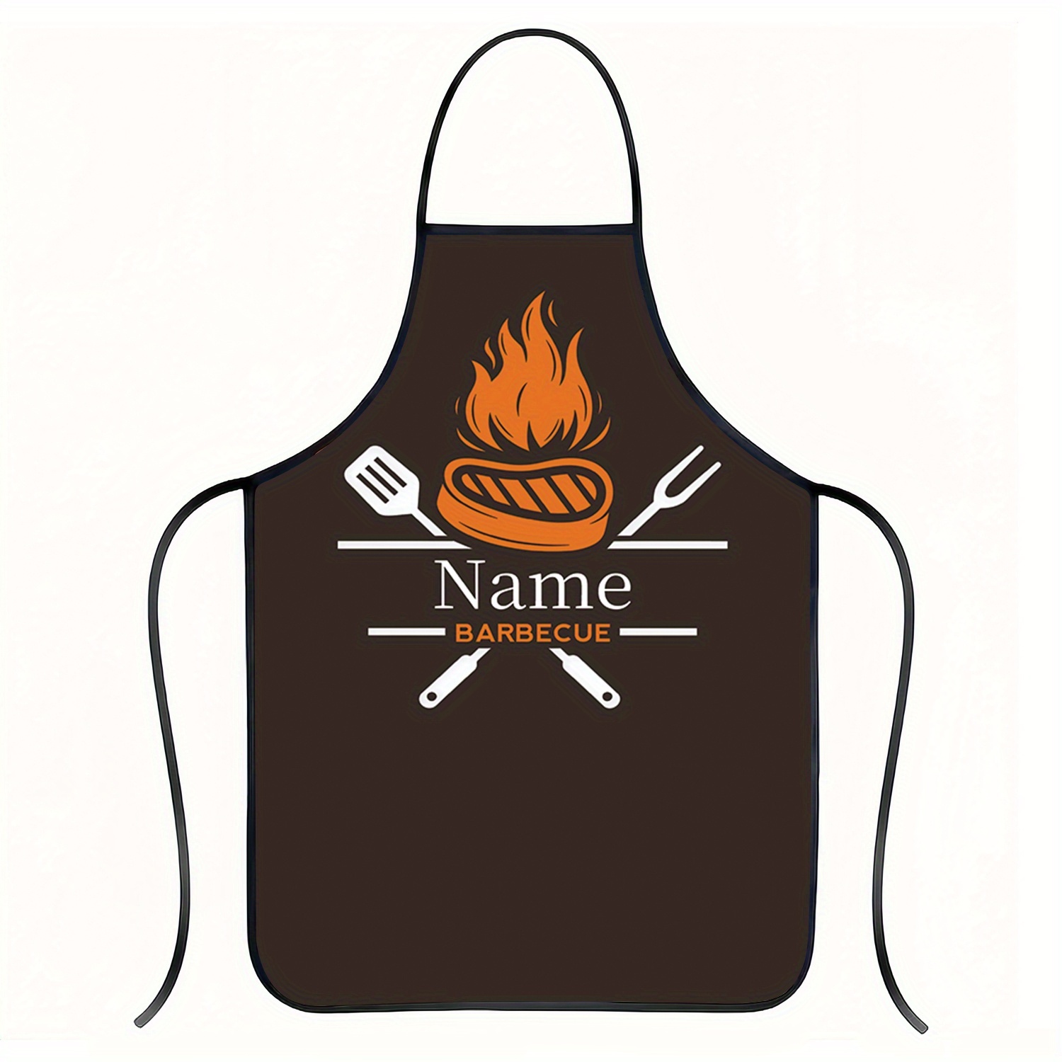 TEMU Customization, 1pc Bbq Apron With Customizable Name, 2d Flat Printing, 150g/m² Thick Polyester Fabric, Grilling, Men's Cooking And Apron, Waiter