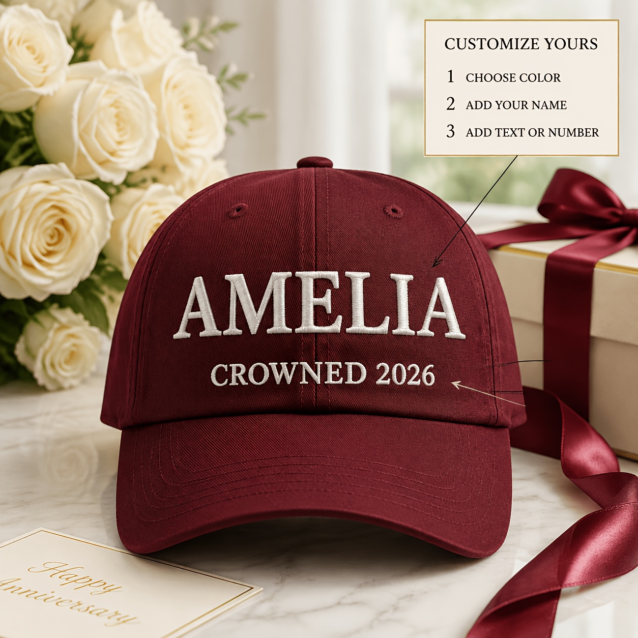 Customizable Baseball Cap with Dual-Line Text Embroidery
