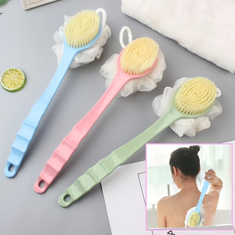 1pc pink dual ended 2 in 1 scrubber body massager soft bristle exfoliating bath brush with ergonomic long handle for back bath shower portable bath body care tool no battery needed dualuse design Product details 3