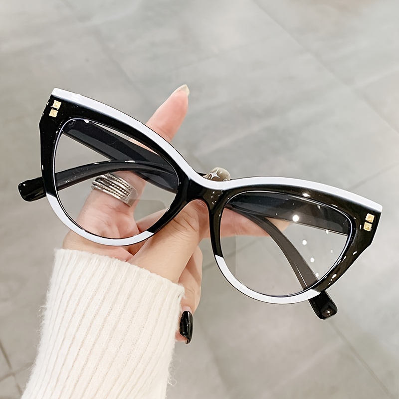 Image of Fashion Large Frame Cat Eye Glasses Frame, Women's Glasses, And Matching Flat Mirror, Elegant Work Decoration Glasses