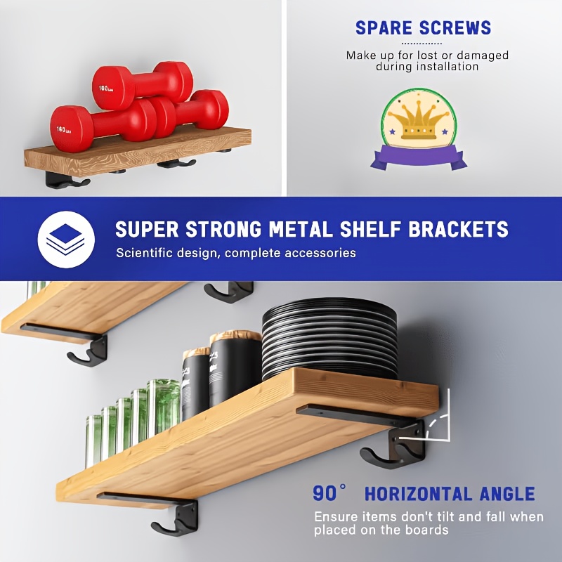 2pcs Black Metal Hidden L-Shaped Brackets/Multi-Functional Supports with Hooks (Thickened), Floating Hidden Shelf Brackets, Heavy-Duty Iron Supports, Shelf Board Brackets, Industrial L-Shaped Racks, Iron Rack Brackets