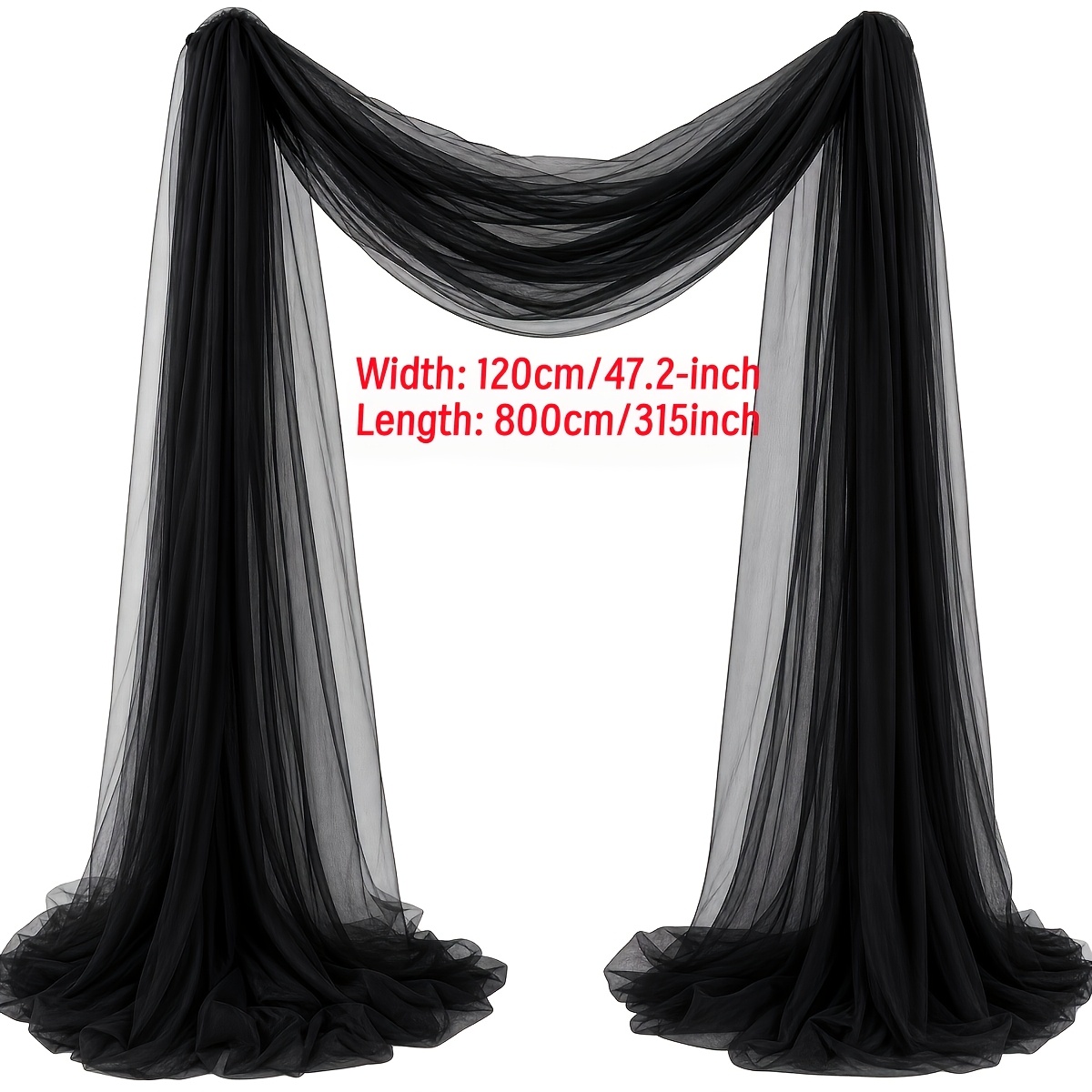 TEMU Rideaux en noire d'Halloween de 47,2*315 pouces - Décoration d'horreur de grande taille, adaptés aux arcs extérieurs, tissus faits main,