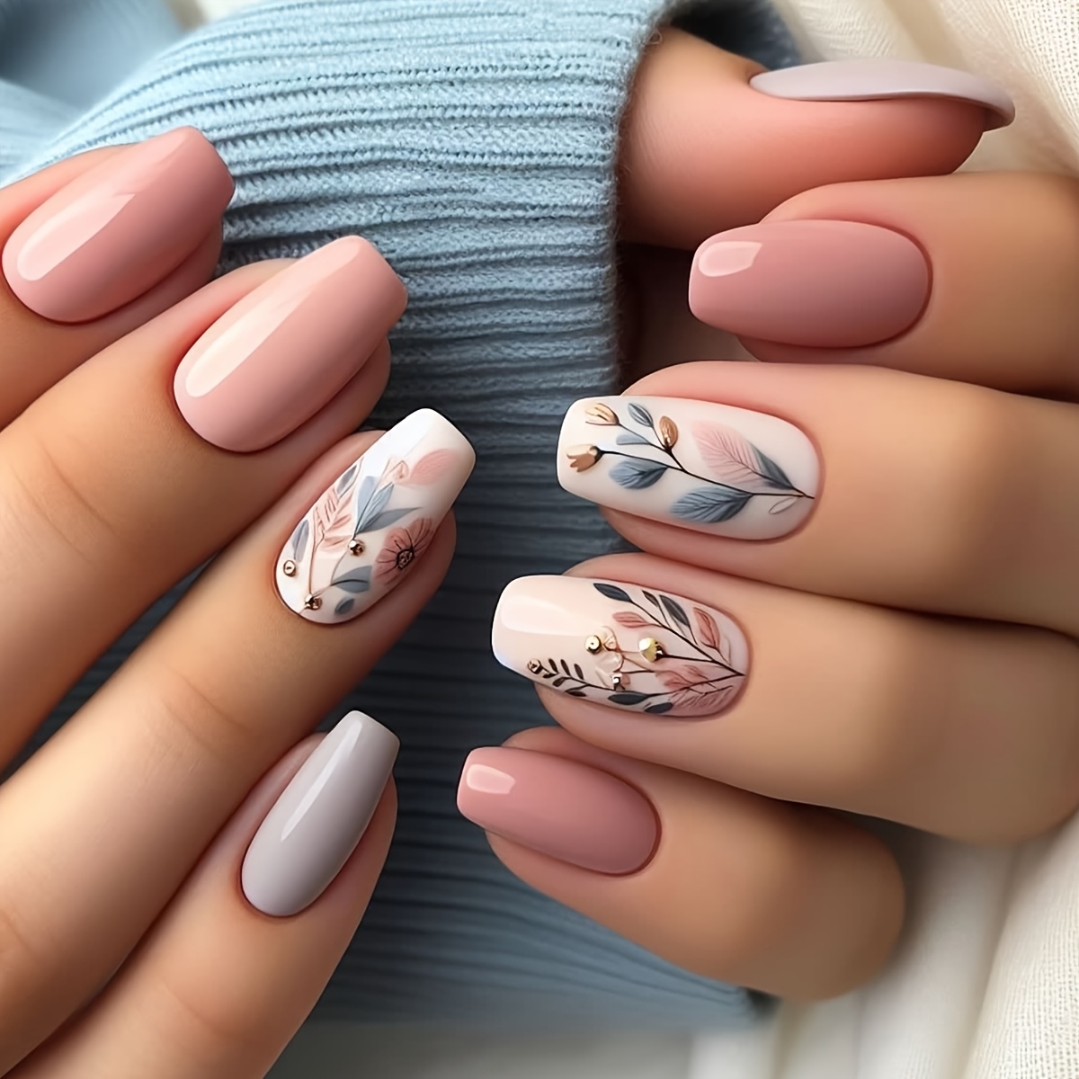 

Ensemble de 24 faux ongles de style avec fleurs et scintillants, faux ongles courts en de ballet, ongles press-on , avec lime à ongles et colle gelée, adaptés à toutes les femmes pour un