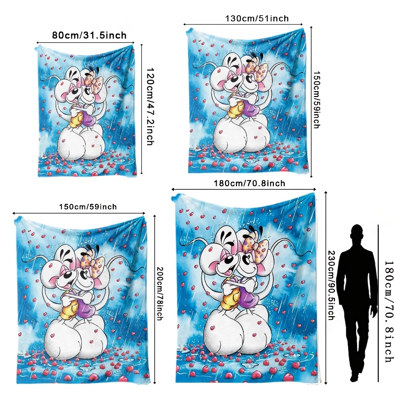TEMU 1pc 2d Flat Cute Cartoon Mouse Couple Hugging "petals " Pattern Themed Design Hd Blanket, Flannel Multi-functional Soft Nap Blanket, Warm