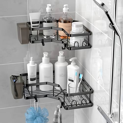 1 and 4 pack corner shower caddy shower corner organizer shelves no drilling stainless steel shower storage rack with hooks toothpaste holder for bathroom dorm and kitchen random colors shower caddies