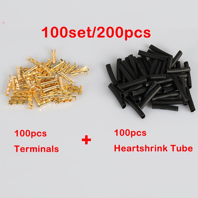 TEMU Kit de 100/200 piezas de conectores de alambre de U, 50/ de crimpado de barril abierto con 50/100 tubos termorretráctiles, de aislamiento para