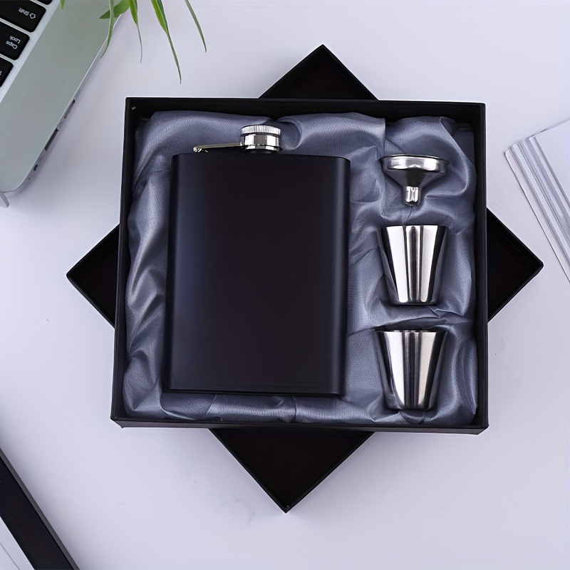 TEMU 1 Set Wine Bottle Matte Black Paint 6oz Portable Outdoor Stainless Steel Gift Box Set