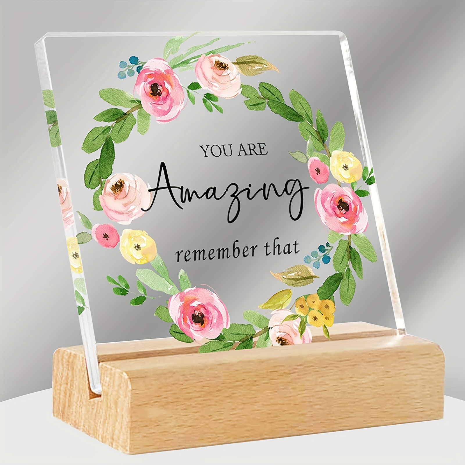 

1pc, Inspirational Desk Decor Gifts For Women Acrylic Plaques Encouragement Uplifting Gifts Office Inspired Positive Plaques With Wooden Standing For Women Coworkers Best Friends